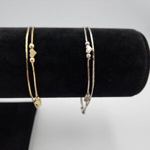 Vintage Delicate Heart Double-Chain Bracelet - Gold or Silver